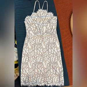 Lulus - Delicate Darling Beige and Ivory Lace Bodycon Dress